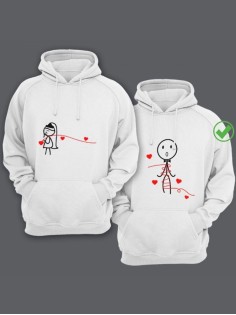 Парные толстовки для влюбленных, для парня и девушки с принтом Со смешными человечками