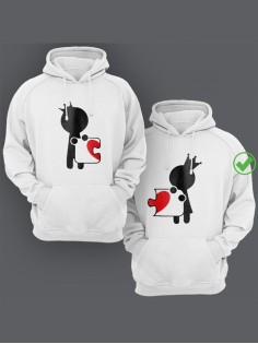 Парные толстовки для двоих с надписью/худи для влюбленных с принтом Сердце-пазл