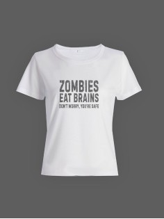 Смешная женская футболка с принтом Zombies eat brains / Необычный подарок на день рождения