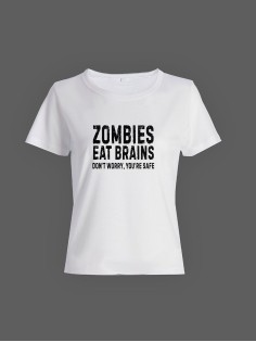 Смешная женская футболка с принтом Zombies eat brains / Необычный подарок на день рождения