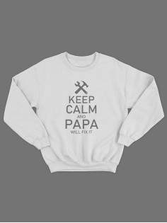 Мужской свитшот с оригинальным принтом / толстовка мужская без капюшона с надписью Keep calm