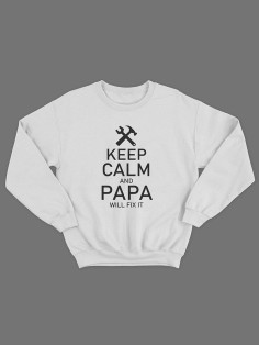 Мужской свитшот с оригинальным принтом / толстовка мужская без капюшона с надписью Keep calm