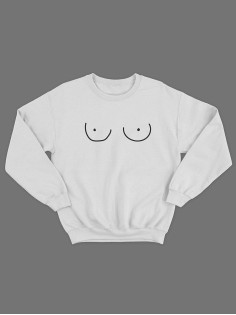 Женский свитшот с принтом «Doodle boobs» / Модная толстовка без капюшона с прикольной надписью.
