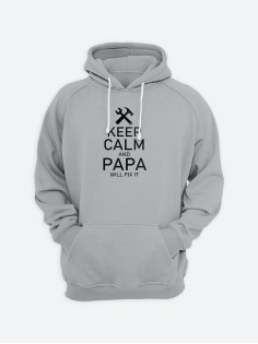 Стильное худи с крутым принтом Keep calm  / Толстовка для папы с капюшоном со смешной надписью