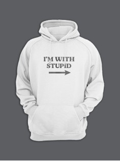 Худи с прикольным принтом I'm with stupid / Толстовка с капюшоном с карманом, без молнии