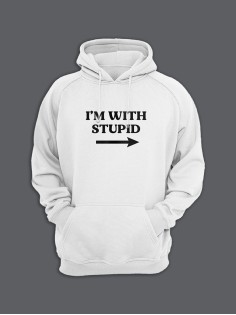 Худи с прикольным принтом I'm with stupid / Толстовка с капюшоном с карманом, без молнии