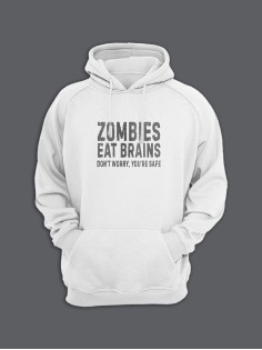 Худи с прикольным принтом Zombies eat brains / Толстовка с капюшоном с карманом, без молнии