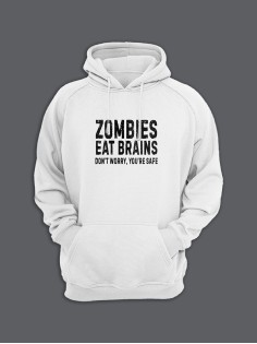 Худи с прикольным принтом Zombies eat brains / Толстовка с капюшоном с карманом, без молнии