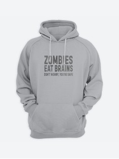 Худи с прикольным принтом Zombies eat brains / Толстовка с капюшоном с карманом, без молнии