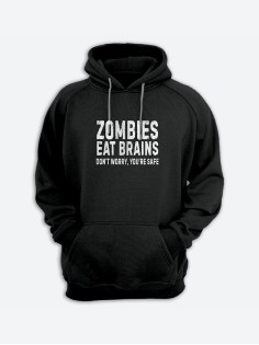 Худи с прикольным принтом Zombies eat brains / Толстовка с капюшоном с карманом, без молнии