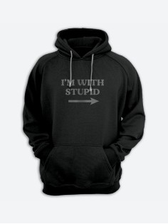 Мужская толстовка с капюшоном с принтом «I'm with stupid» / Худи с прикольной надписью.