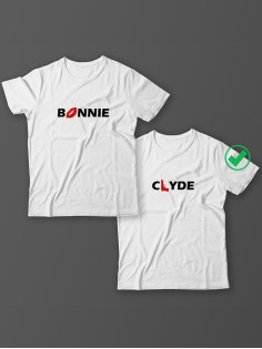 Красивые парные футболки с надписями/для влюбленных с принтом Bonnie&Clyde