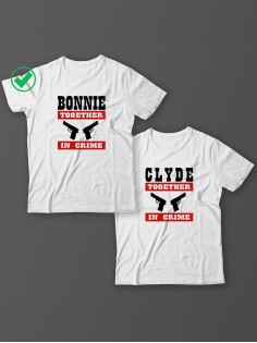 Красивые парные футболки с надписями/для влюбленных с принтом Bonnie&Clyde