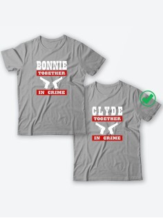 Красивые парные футболки с надписями/для влюбленных с принтом Bonnie&Clyde