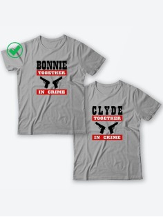Красивые парные футболки с надписями/для влюбленных с принтом Bonnie&Clyde