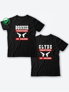 Красивые парные футболки с надписями/для влюбленных с принтом Bonnie&Clyde