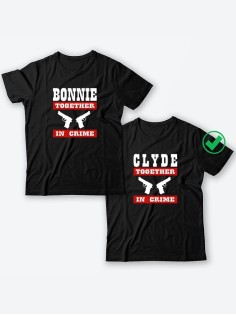 Красивые парные футболки с надписями/для влюбленных с принтом Bonnie&Clyde