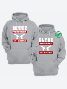 Парные толстовки для двоих с надписью Bonnie& Clyde/худи для влюбленных с принтом