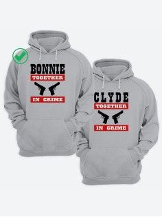 Парные толстовки для двоих с надписью Bonnie& Clyde/худи для влюбленных с принтом