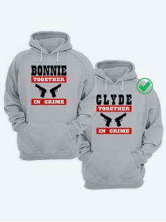 Парные толстовки для двоих с надписью Bonnie& Clyde/худи для влюбленных с принтом