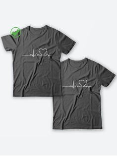 Оригинальные парные футболки для двух влюбленных / Семейный Лук с принтом На линии пульса