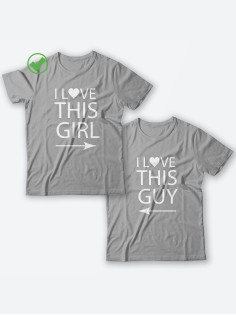 Футболки для двоих с надписями с принтом I love this guy&girl/Парные для влюбленных