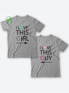 Футболки для двоих с надписями с принтом I love this guy&girl/Парные для влюбленных