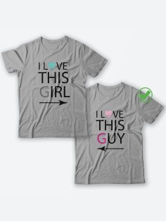 Футболки для двоих с надписями с принтом I love this guy&girl/Парные для влюбленных