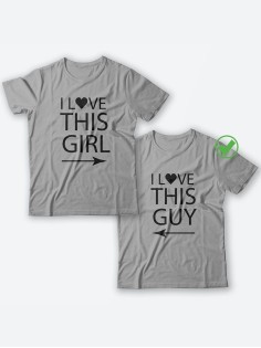Футболки для двоих с надписями с принтом I love this guy&girl/Парные для влюбленных