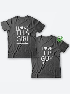 Футболки для двоих с надписями с принтом I love this guy&girl/Парные для влюбленных