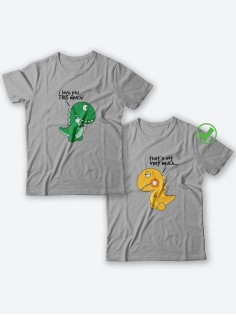 Футболки для двоих со смешными надписями с принтом Динозаврики/Парные для влюбленных