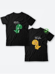 Футболки для двоих со смешными надписями с принтом Динозаврики/Парные для влюбленных