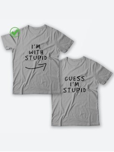 Футболки для двоих со смешными надписями с принтом Im with stupid/Парные для влюбленных