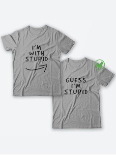 Футболки для двоих со смешными надписями с принтом Im with stupid/Парные для влюбленных