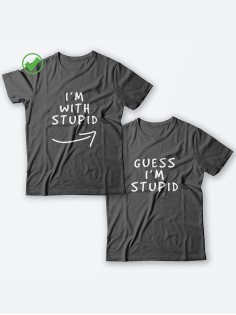 Футболки для двоих со смешными надписями с принтом Im with stupid/Парные для влюбленных