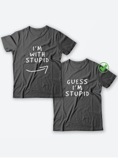 Футболки для двоих со смешными надписями с принтом Im with stupid/Парные для влюбленных