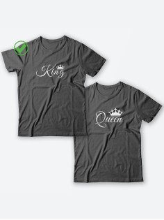 Футболки для двоих со смешными надписями с принтом King&Queen/Парные для влюбленных