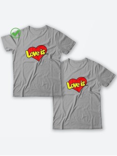 Футболки для двоих со смешными надписями с принтом Love is.../Парные для влюбленных