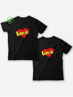 Футболки для двоих со смешными надписями с принтом Love is.../Парные для влюбленных