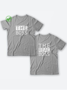 Парные футболки для мужа и жены, для парня и девушки The boss/для двоих с принтом