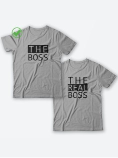 Парные футболки для мужа и жены, для парня и девушки The boss/для двоих с принтом