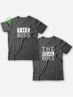 Парные футболки для мужа и жены, для парня и девушки The boss/для двоих с принтом