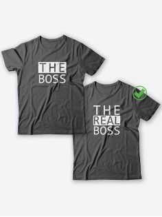 Парные футболки для мужа и жены, для парня и девушки The boss/для двоих с принтом