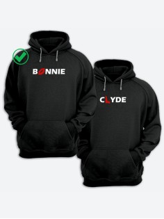 Парные толстовки для двоих с надписью Bonnie & Clyde/худи для влюбленных с принтом