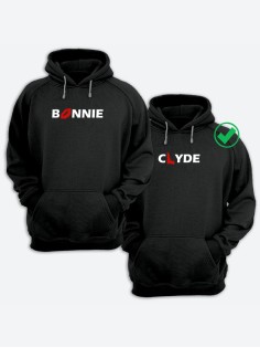 Парные толстовки для двоих с надписью Bonnie & Clyde/худи для влюбленных с принтом