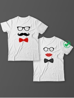 Красивые парные футболки с надписями/для влюбленных с принтом Усики & Бантики