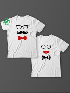 Красивые парные футболки с надписями/для влюбленных с принтом Усики & Бантики