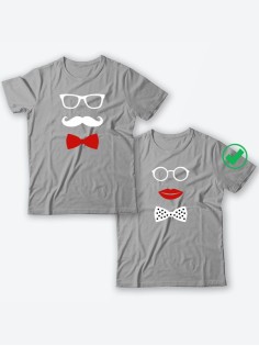 Красивые парные футболки с надписями/для влюбленных с принтом Усики & Бантики