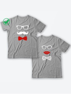 Красивые парные футболки с надписями/для влюбленных с принтом Усики & Бантики