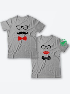 Красивые парные футболки с надписями/для влюбленных с принтом Усики & Бантики